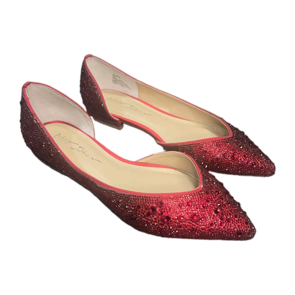 Betsey Johnson Red Rhinestone Embellished SB-Remy Ballet Flat Shoe Sz 8 Holidays